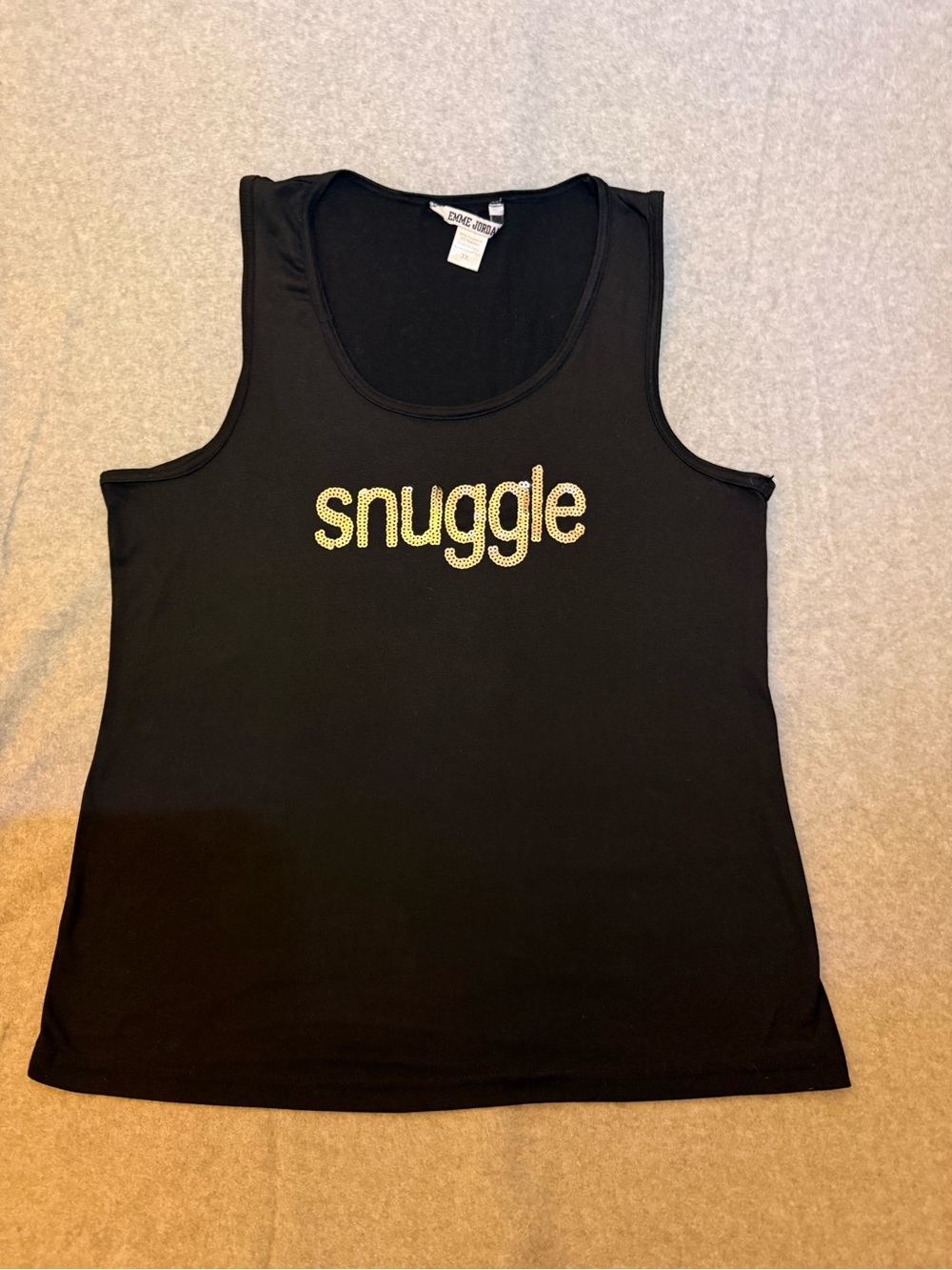 Emme Jordan Snuggle Sequin Graphic Tank Top Black 3X Plus Size